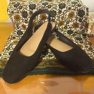 Black sling back flats, size 9, lightly worn. I purchased them off ASOS.